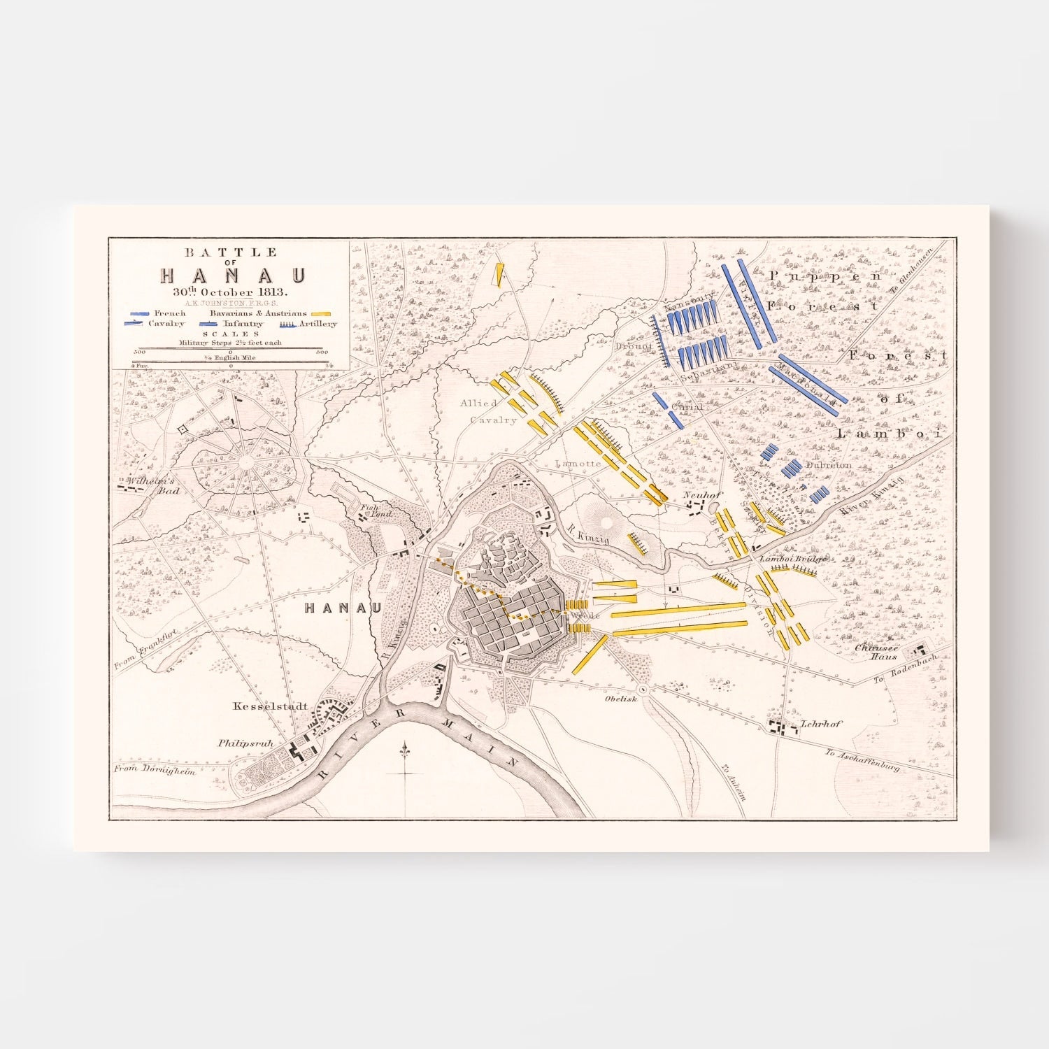 Vintage Map of the Battle of Hanau, 1813