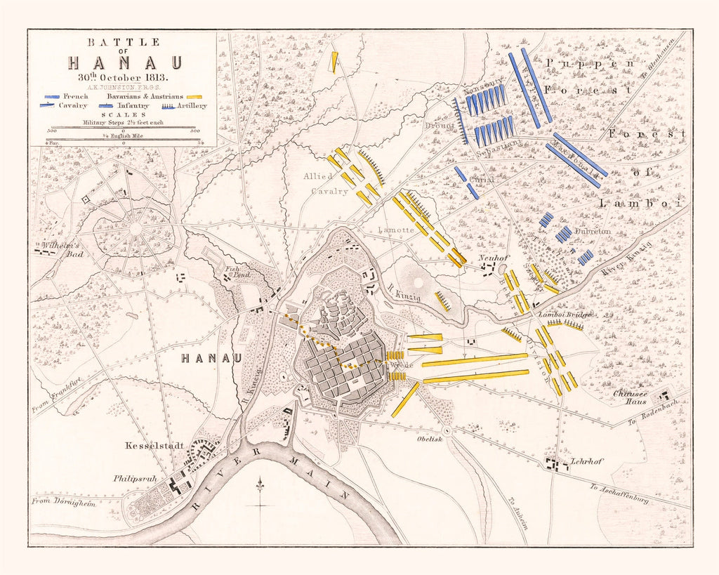 Vintage Map of the Battle of Hanau, 1813
