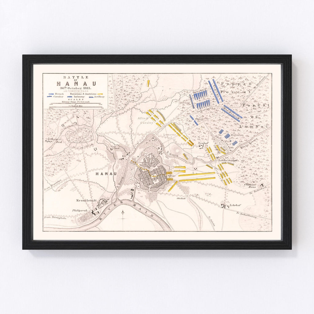 Vintage Map of the Battle of Hanau, 1813