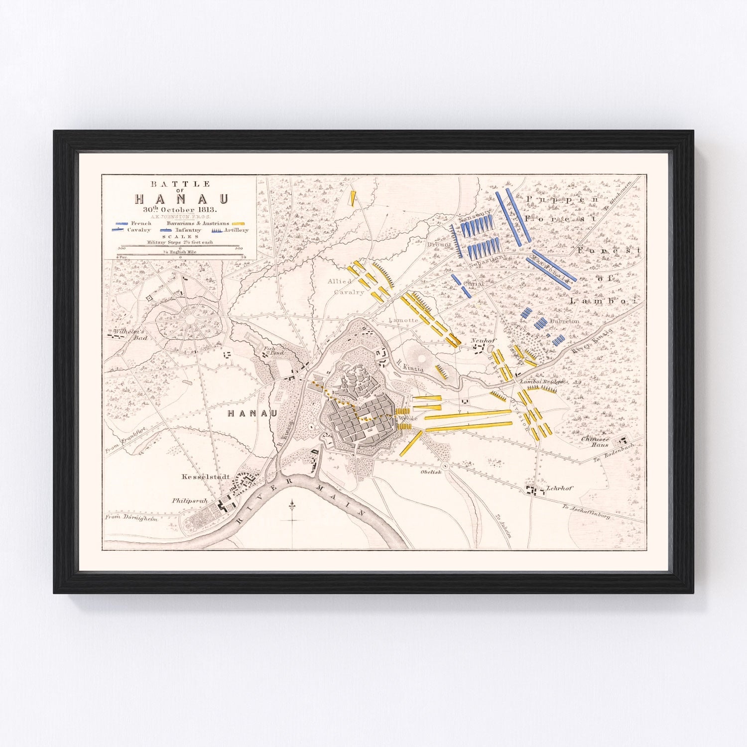 Vintage Map of the Battle of Hanau, 1813