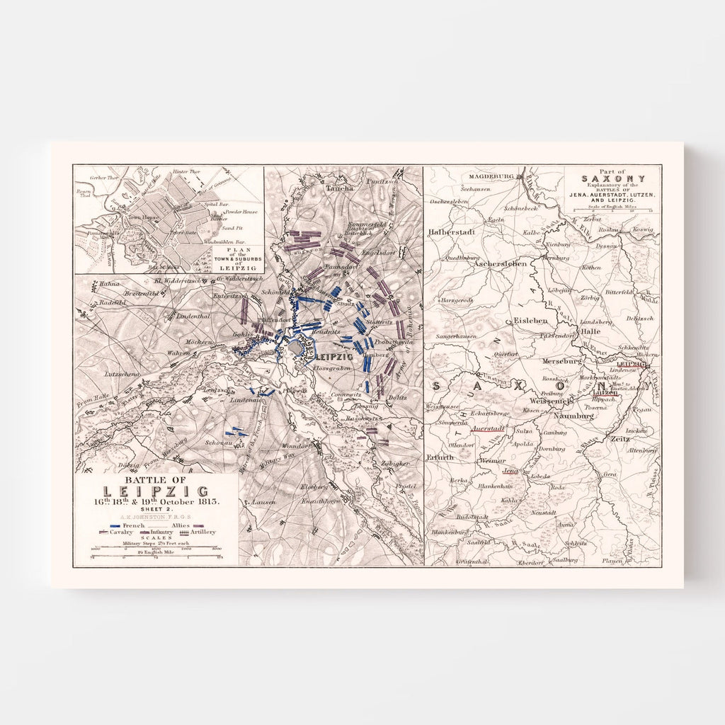Vintage Map of the Battle of Leipzig, 1813