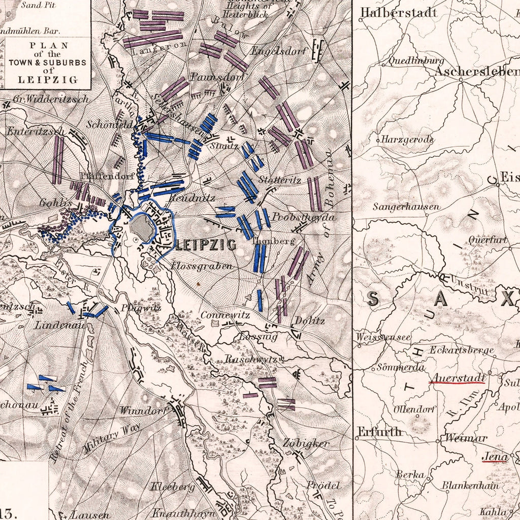 Vintage Map of the Battle of Leipzig, 1813
