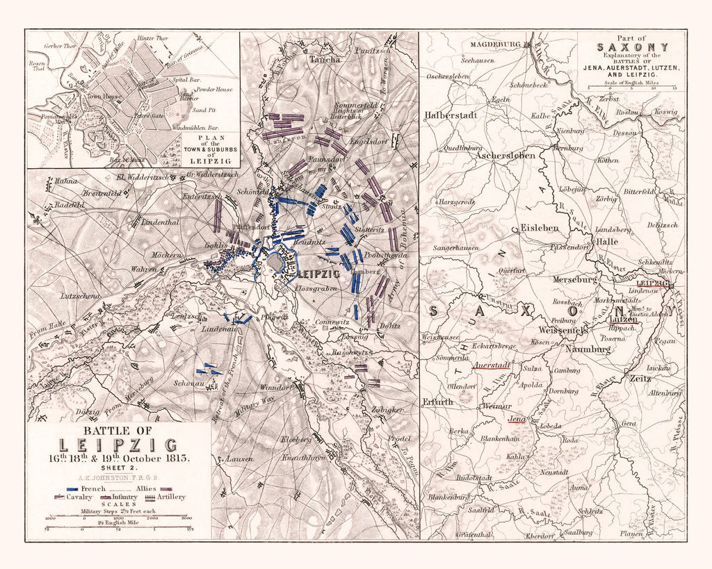 Vintage Map of the Battle of Leipzig, 1813