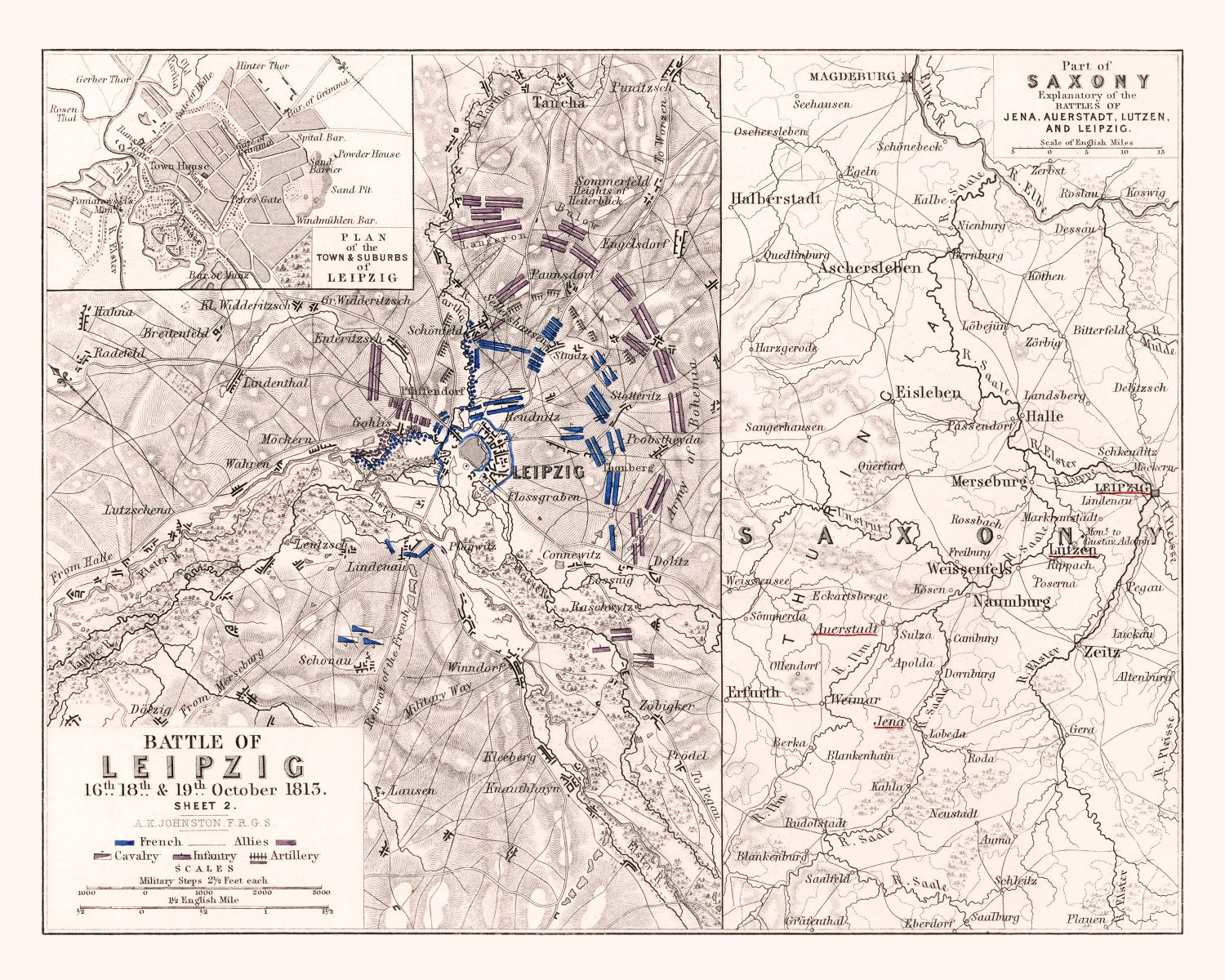 Vintage Map of the Battle of Leipzig, 1813