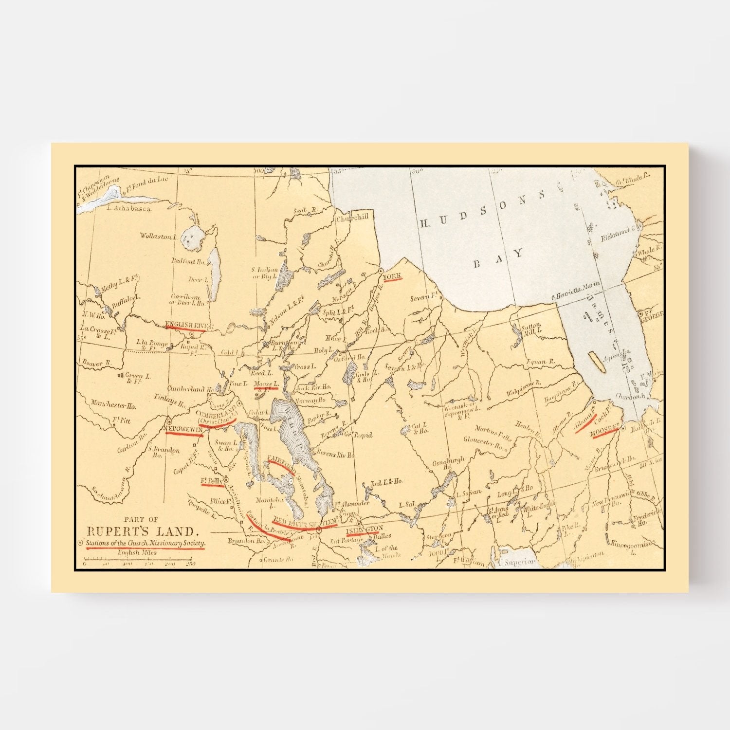 Vintage Map of Rupert's Land on Hudson Bay, 1862