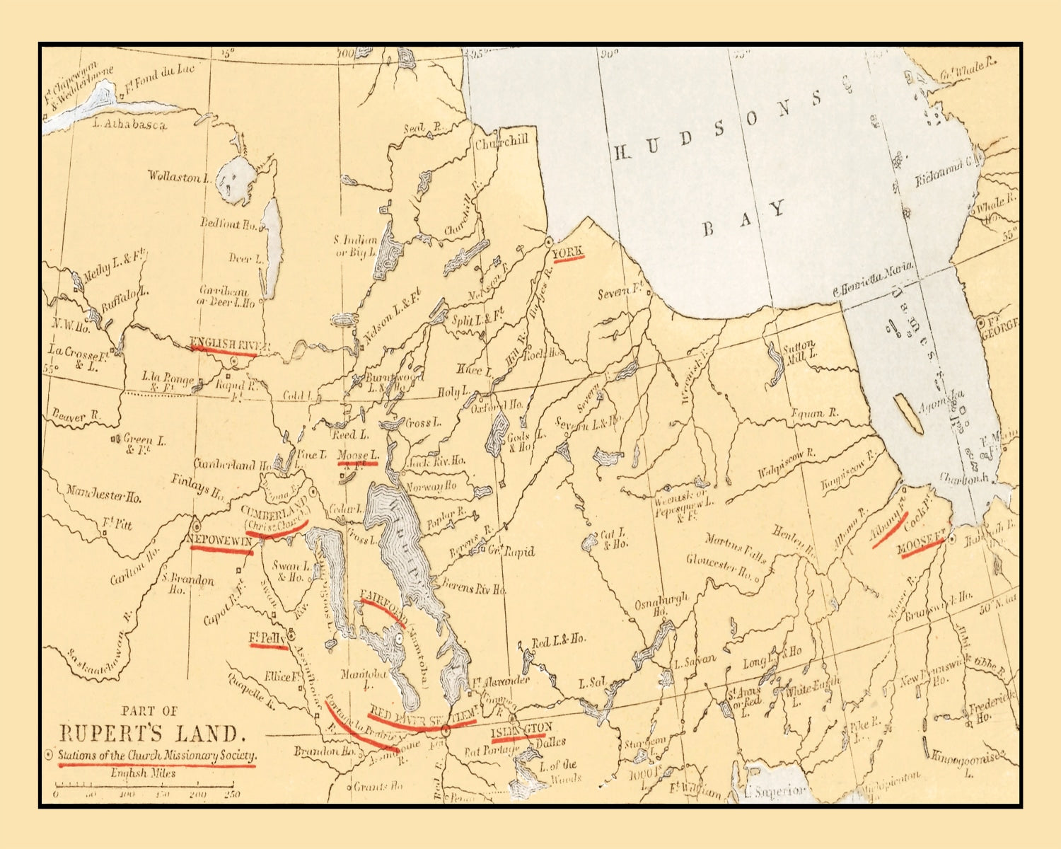 Vintage Map of Rupert's Land on Hudson Bay, 1862