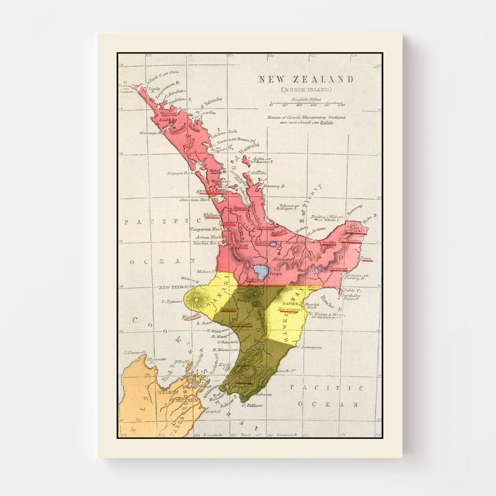 Vintage Map of New Zealand 1862