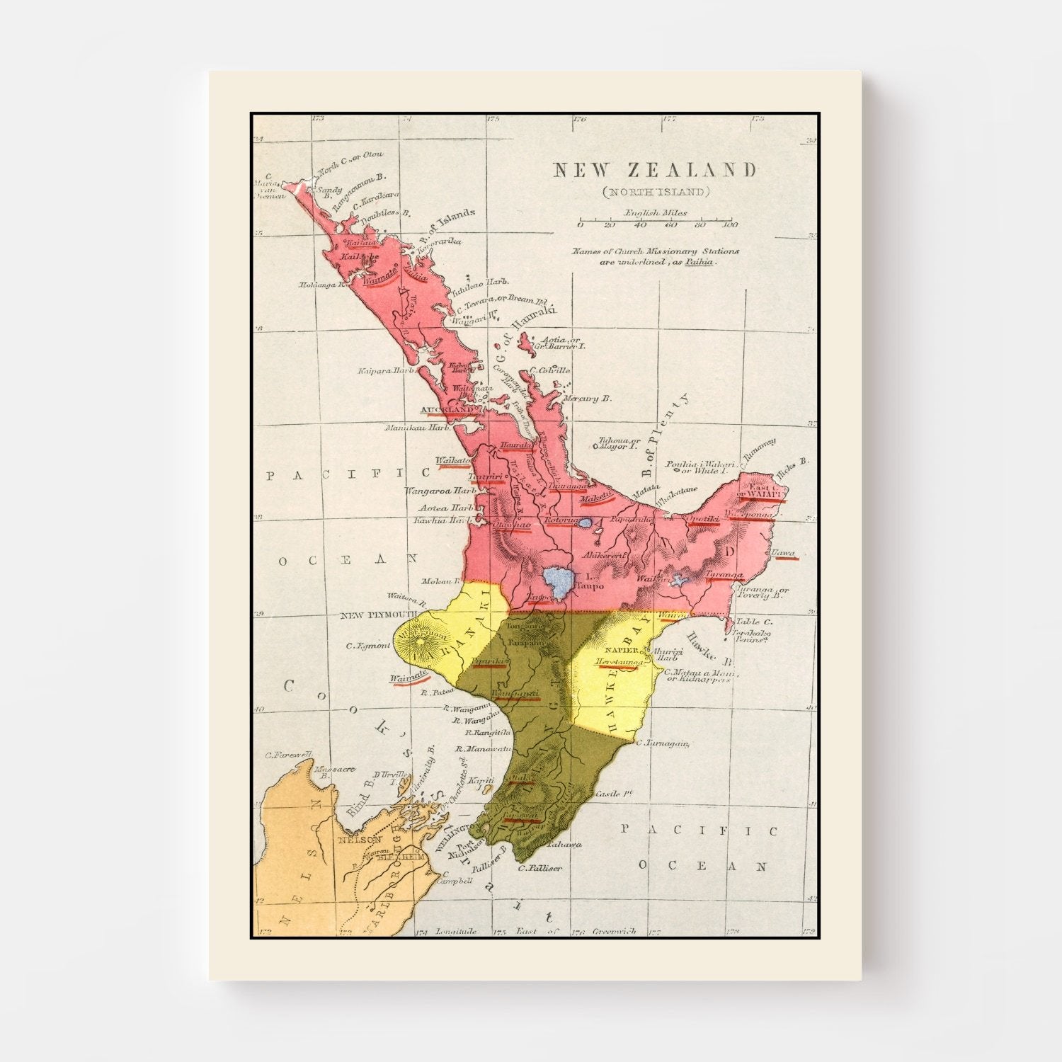 Vintage Map of New Zealand 1862