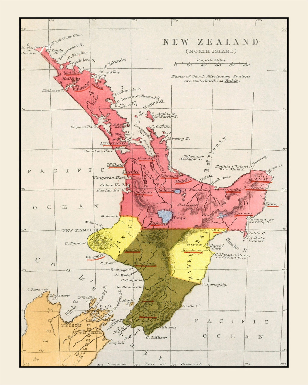 Vintage Map of New Zealand 1862