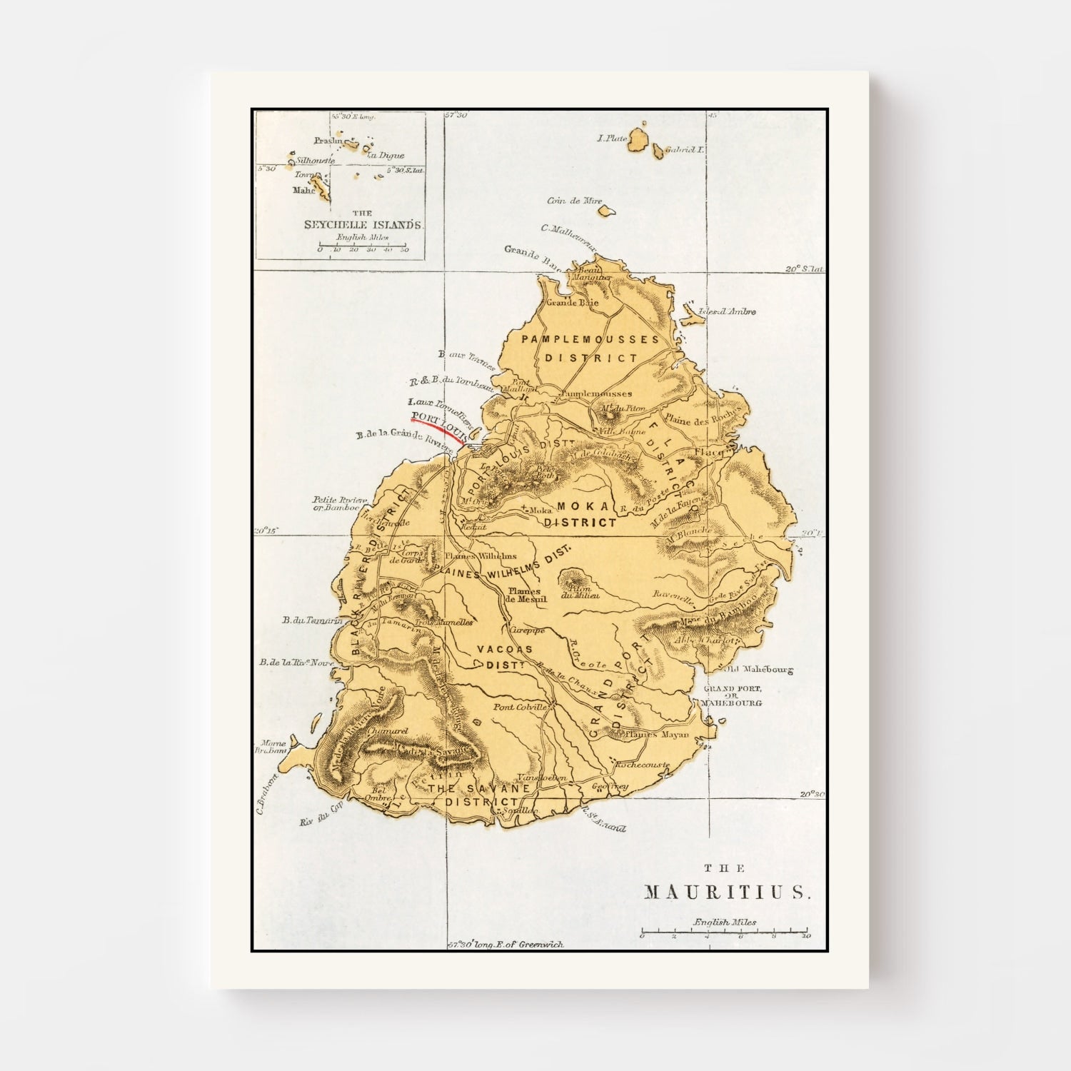 Vintage Map of Mauritius, 1862