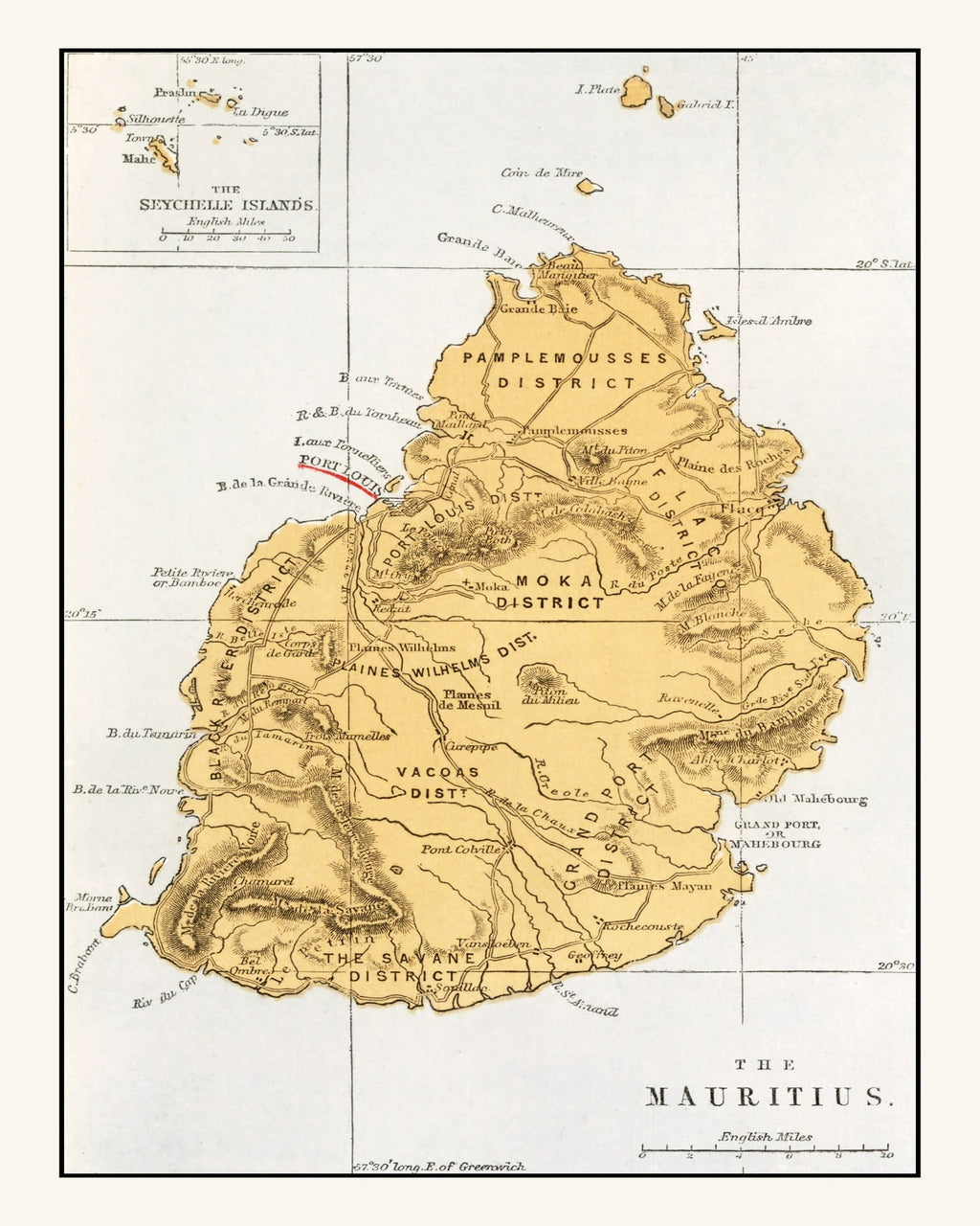 Vintage Map of Mauritius, 1862