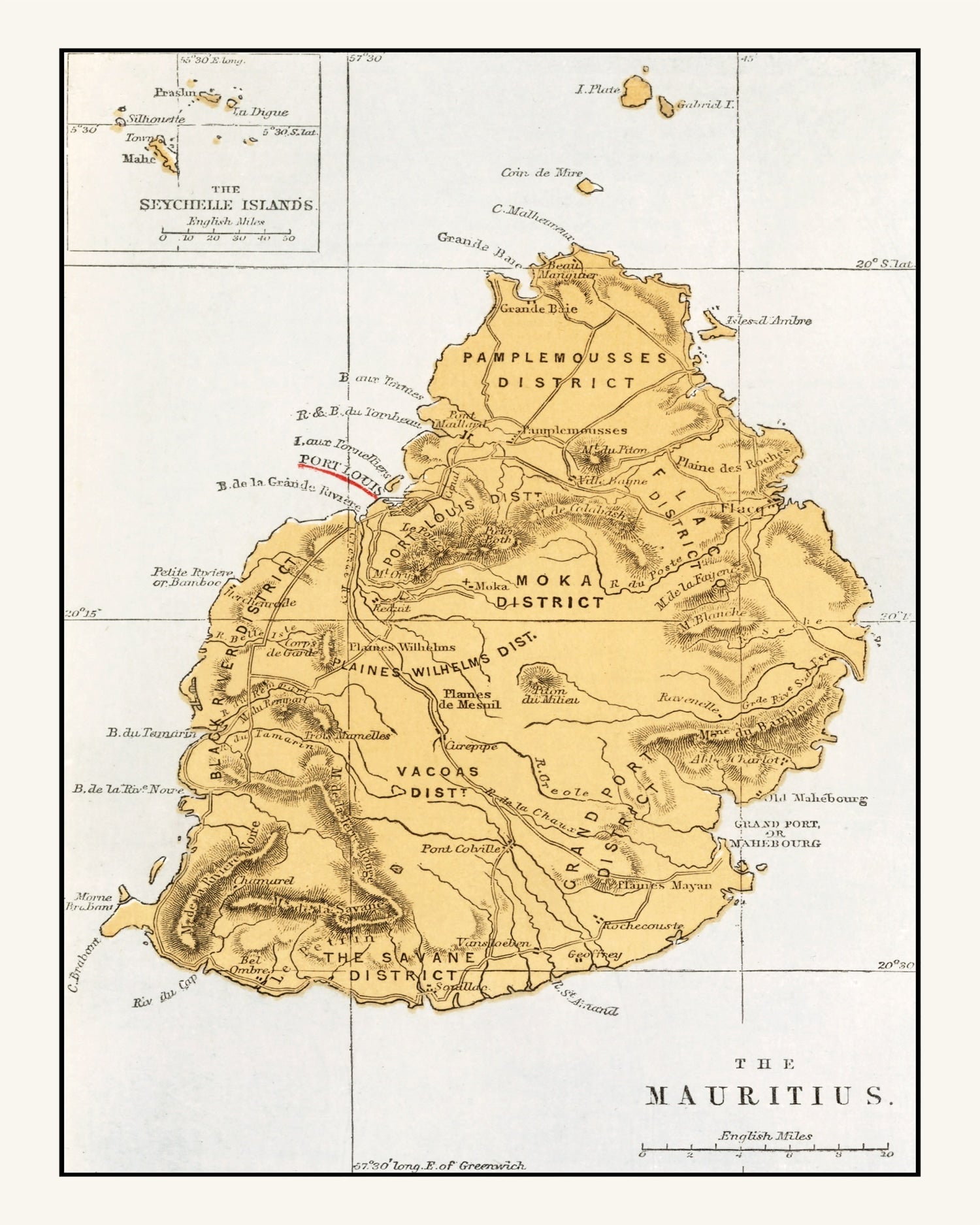 Vintage Map of Mauritius, 1862