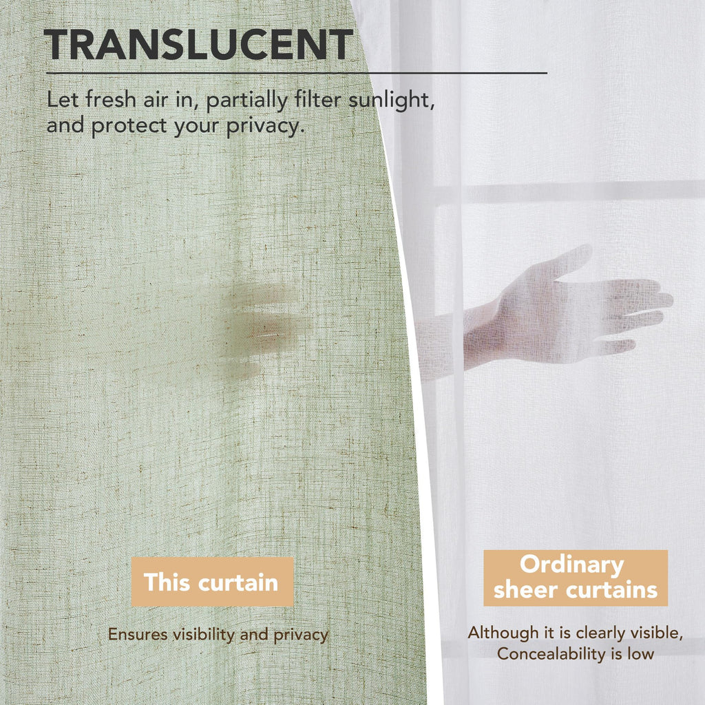 Linen Look Boho Semi-Sheer Curtains, 52x63 Inch, 2 Panels