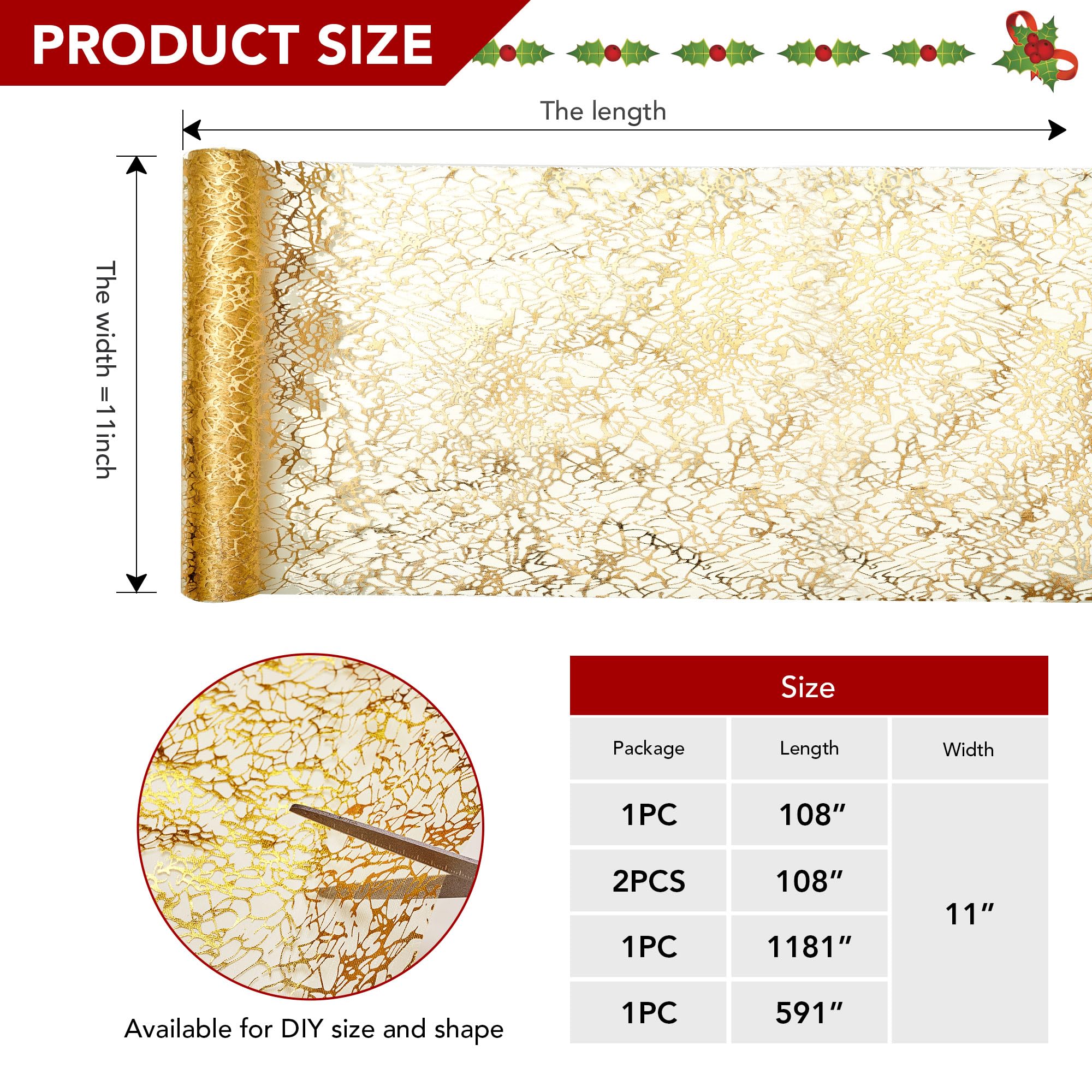 Sequin Glitter Table Runner, 2PCS, 9FT, Gold