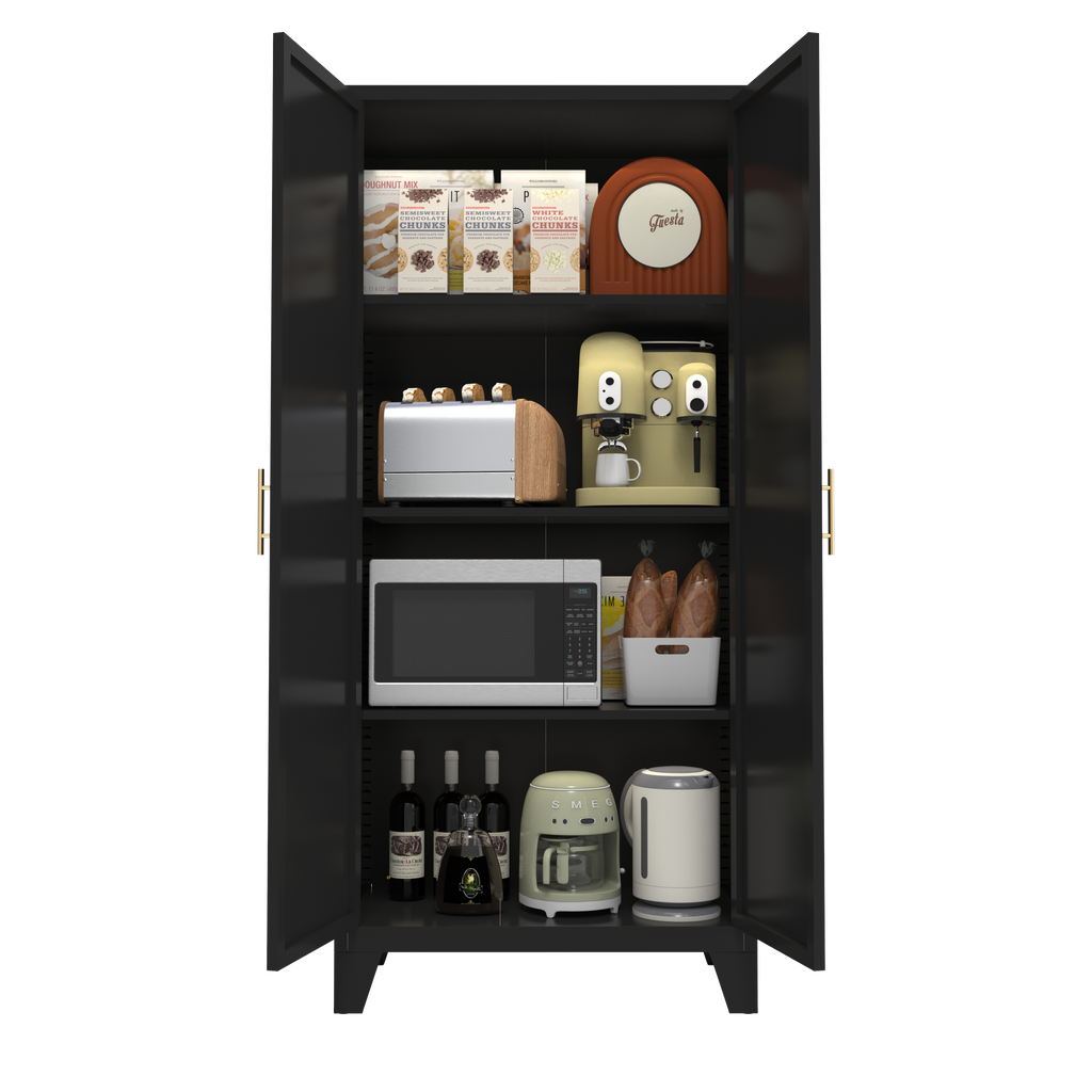 61'' 2 Shapely Doors Cabinet, Metal Storage Cabinet with Doors and Adjustable Shelves, for Bedroom, Living Room(Black)