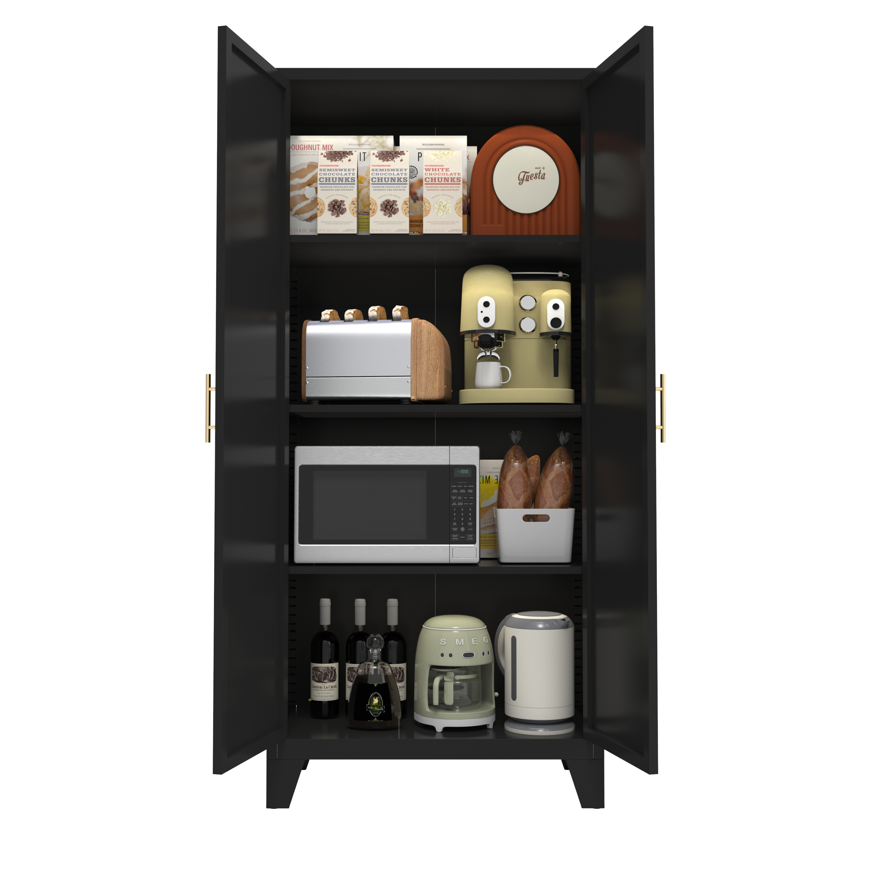 61'' 2 Shapely Doors Cabinet, Metal Storage Cabinet with Doors and Adjustable Shelves, for Bedroom, Living Room(Black)