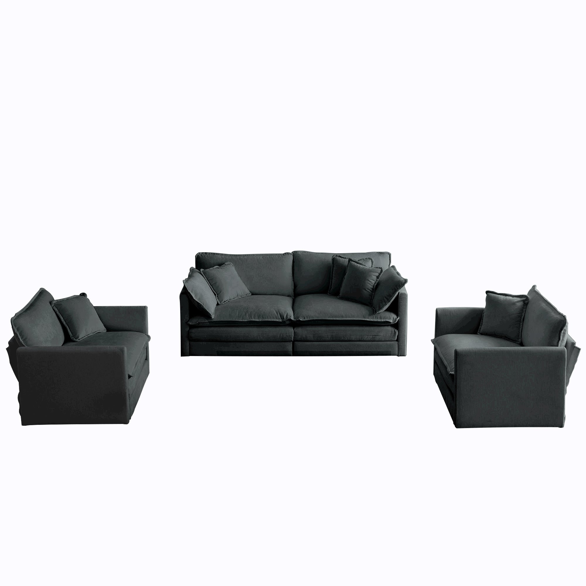 3 Piece Sofa Set with Arm Pillows and Toss Pillows , Sofa Set Include 2- Piece of Arm Chair and One 2-seat Sofa, Space Saving Casual Sofa Set for Living Room, Gray Chenille