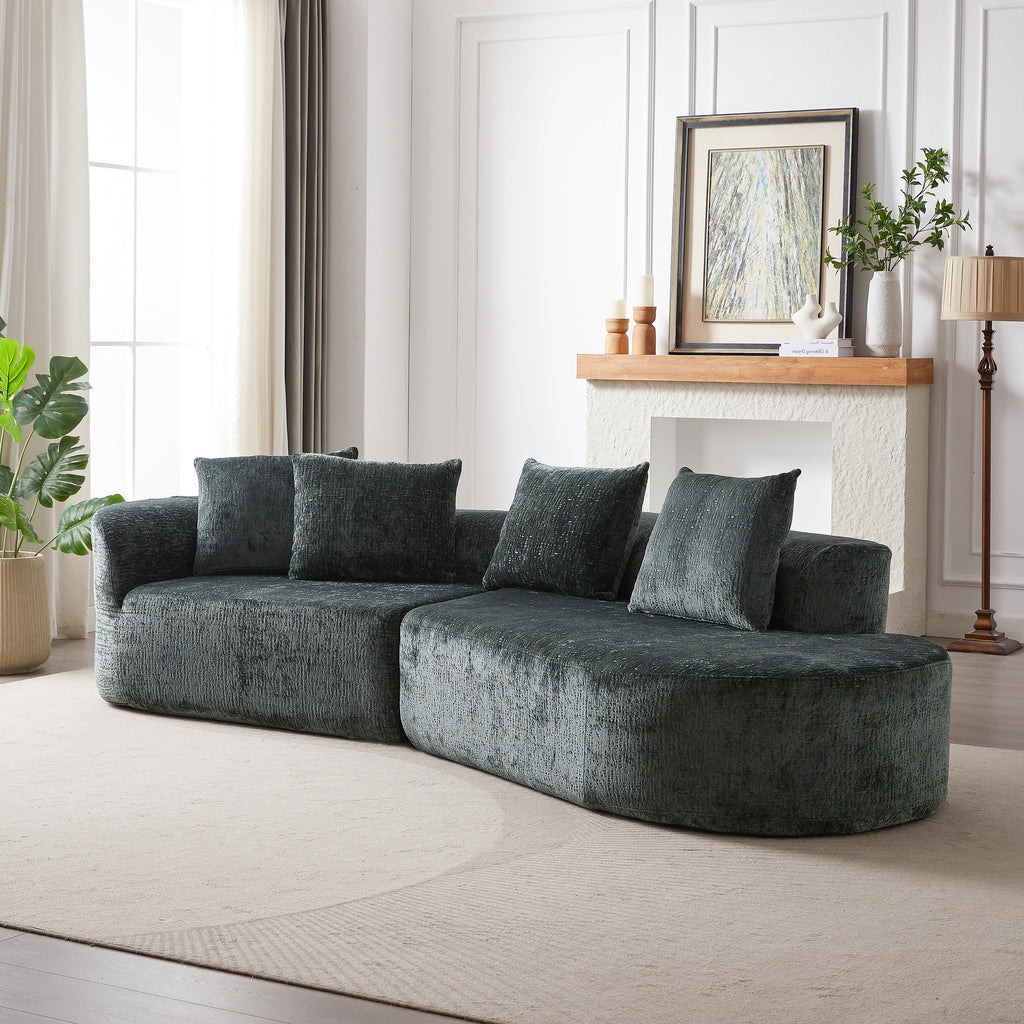 Modern Upholstered Oversized Sectional Sofa, 114-Inch Chenille 4-Seater Extra Deep & Wide Seat Curved Cloud Couch with 4 Throw Pillows, Free Combination Sofa Couch for Living Room,Bedroom