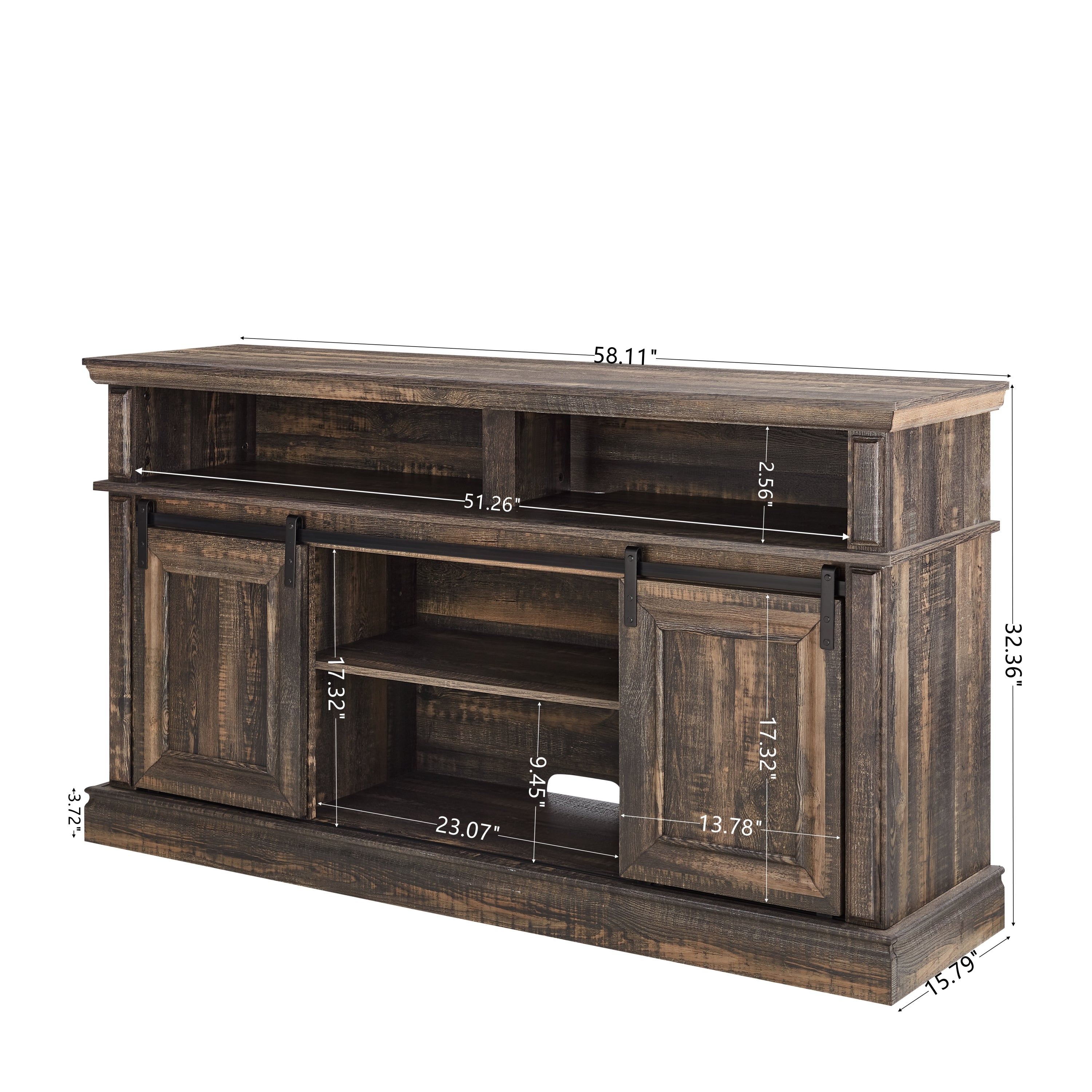 Modern Entertainment Console TV Stand with 23' Fireplace Insert, Multipurpose Sliding Door TV Cabinet Large Storage Space, 58.11'W*15.79'D*32.36'H Antique brown
