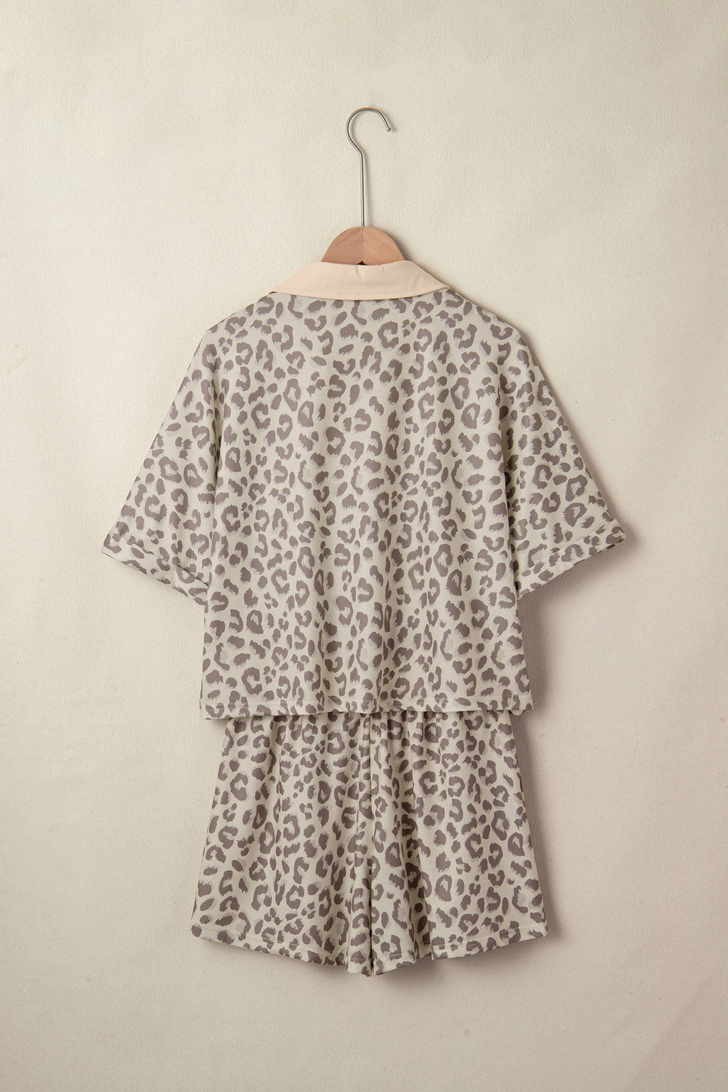 Leopard Collared V-Neck Top & Shorts Set
