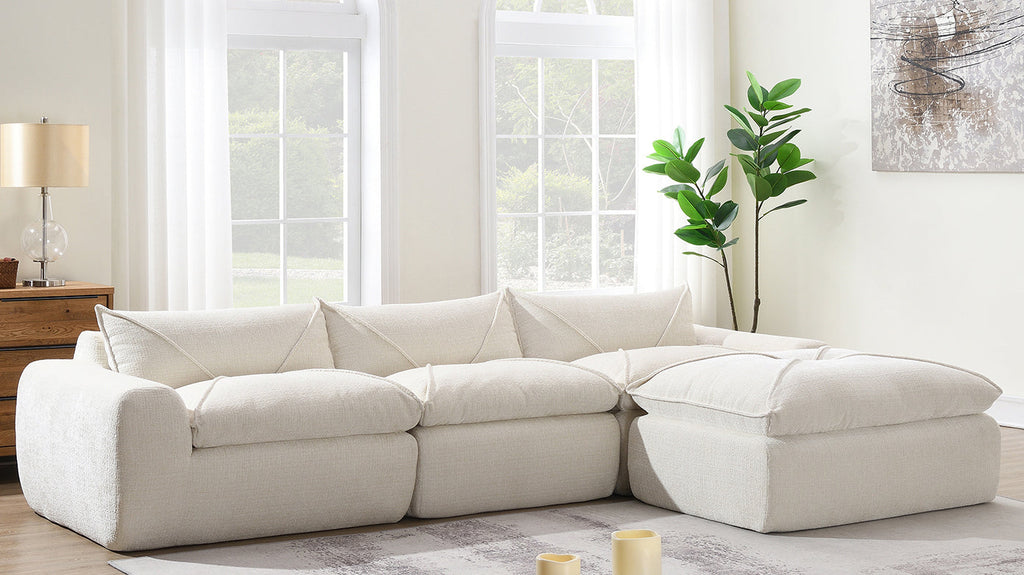 [VIDEO Provided] 116'' Fully Compressed Sofa with High Density Foam, No Assembly Required, Legless Design without Frame, Integrated Backrest and Seat Cushion, Free Combination, Particle Chenille