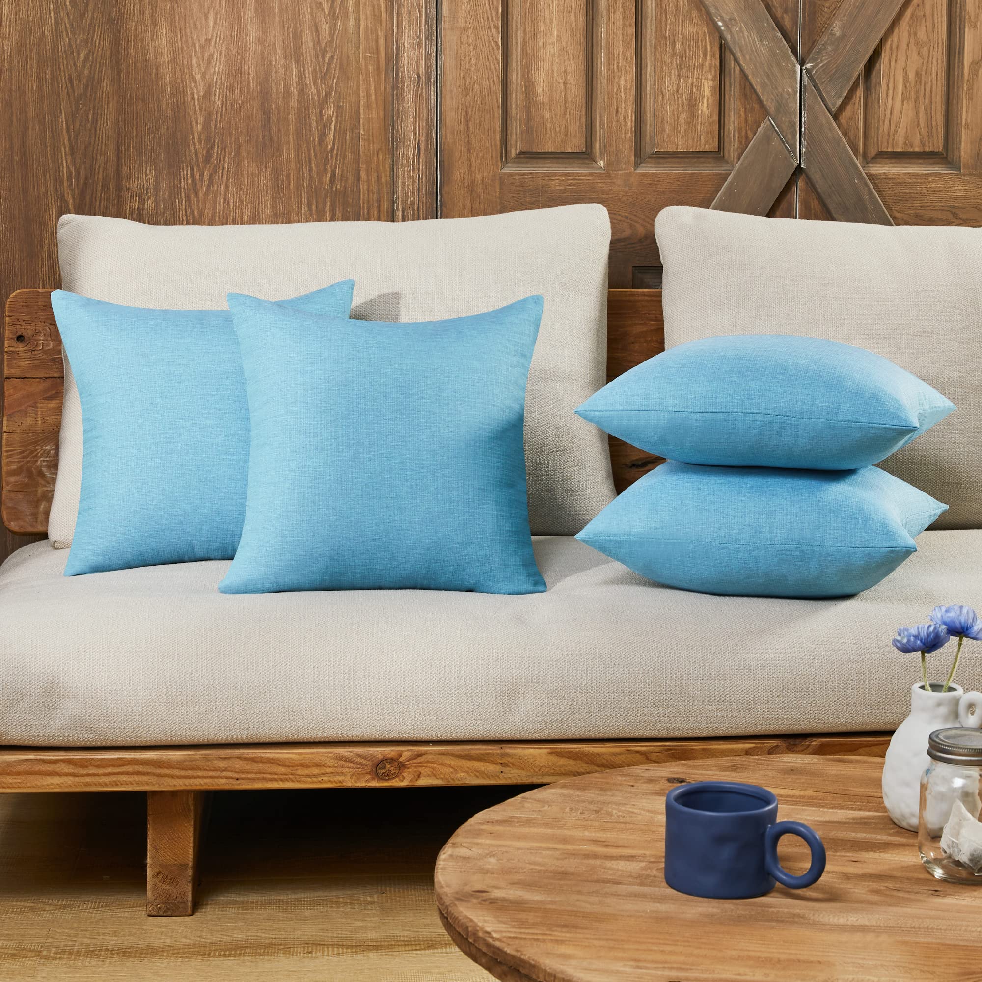 Faux Linen Pillow Covers, 18x18 Inch, Set of 4