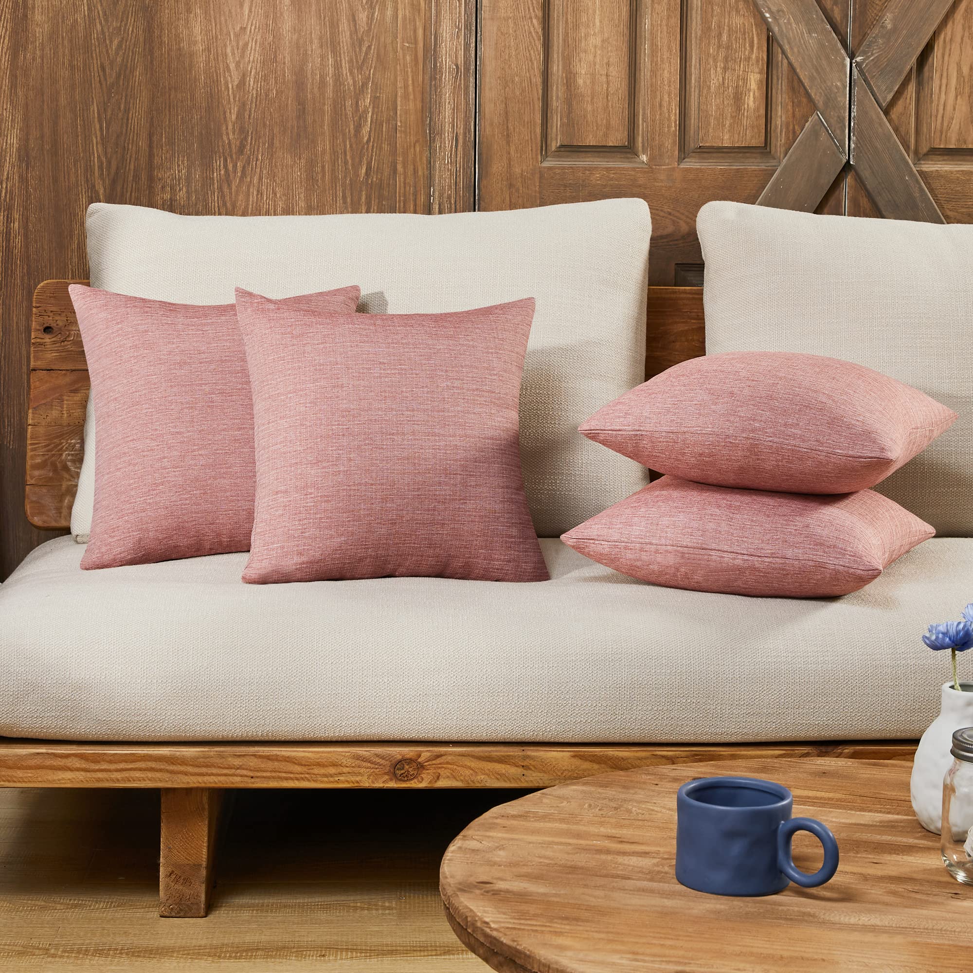 Decorative Linen Throw Pillow Covers, 18x18 Inch, 4 PCS