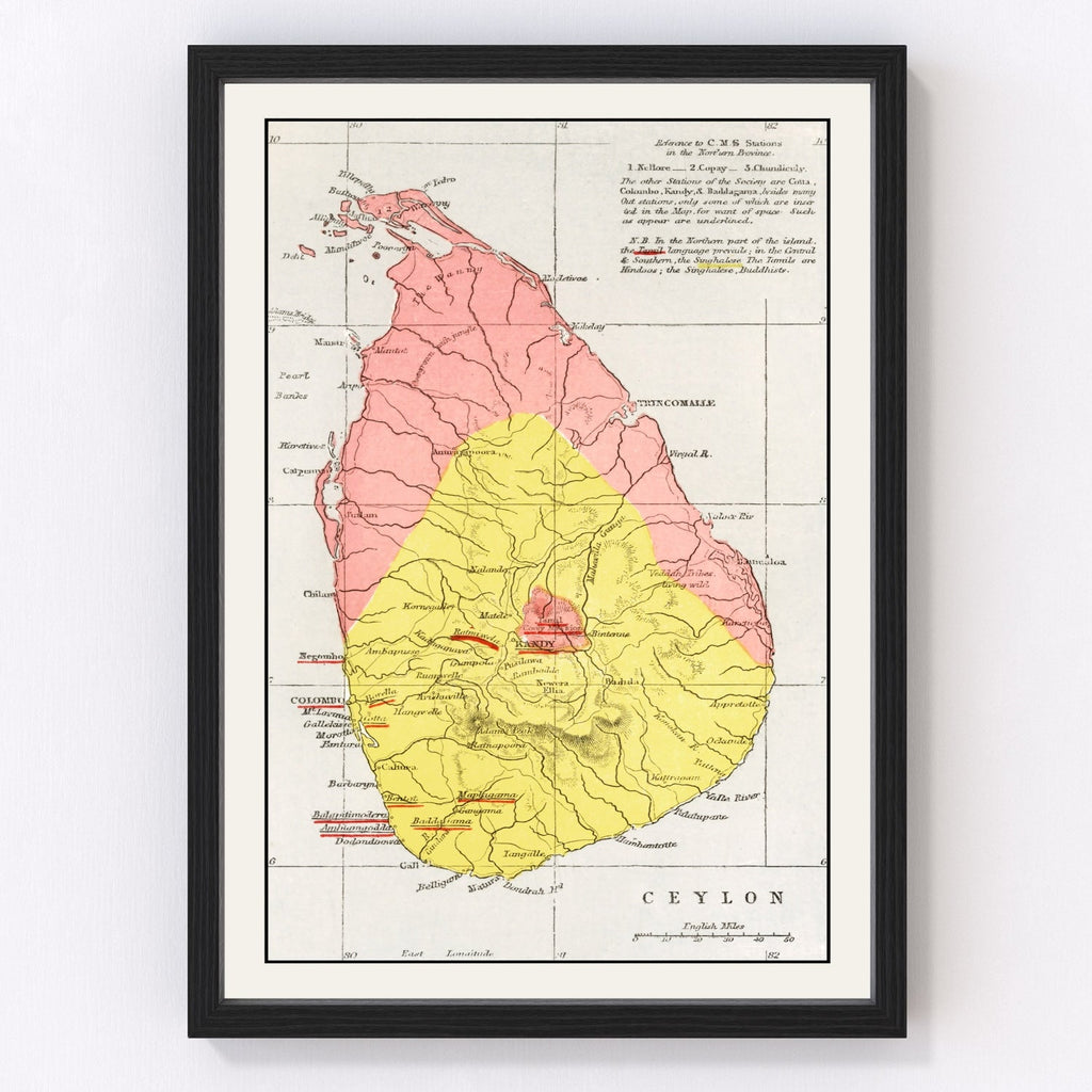 Vintage Map of Sri Lanka 1862