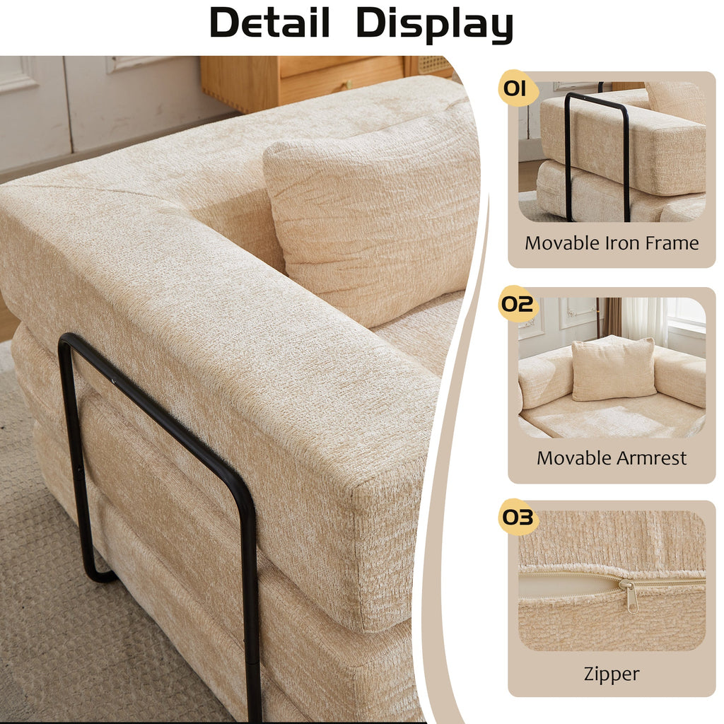 Compression Sofa,Convertible Floor Sofa Bed with Fixed-Shape Frame, Boneless Modular Sectional Sofa,No Assembly Required,Chenille fabric,for Living Room Bedroom,Beige