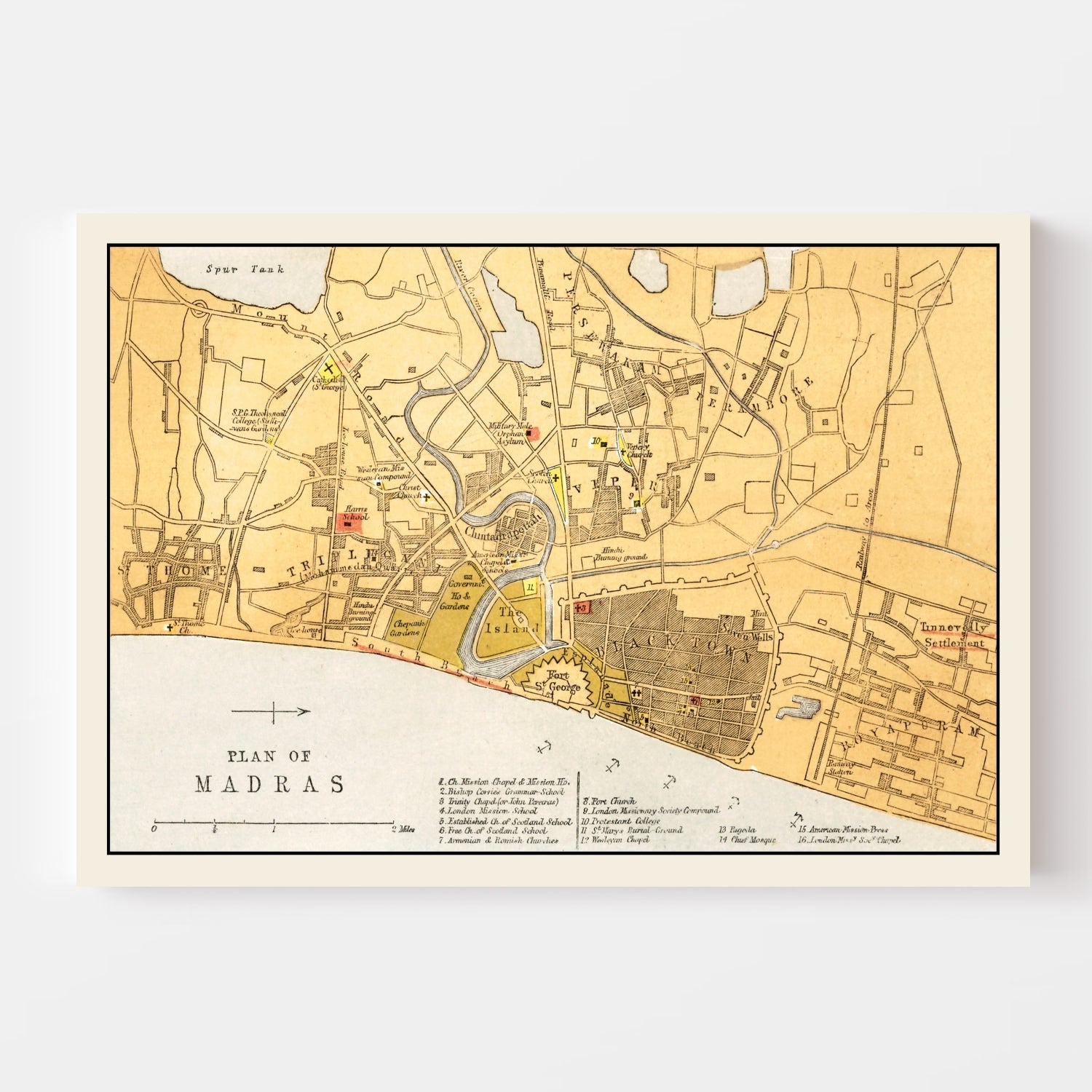 Vintage Map of Madras, India 1862