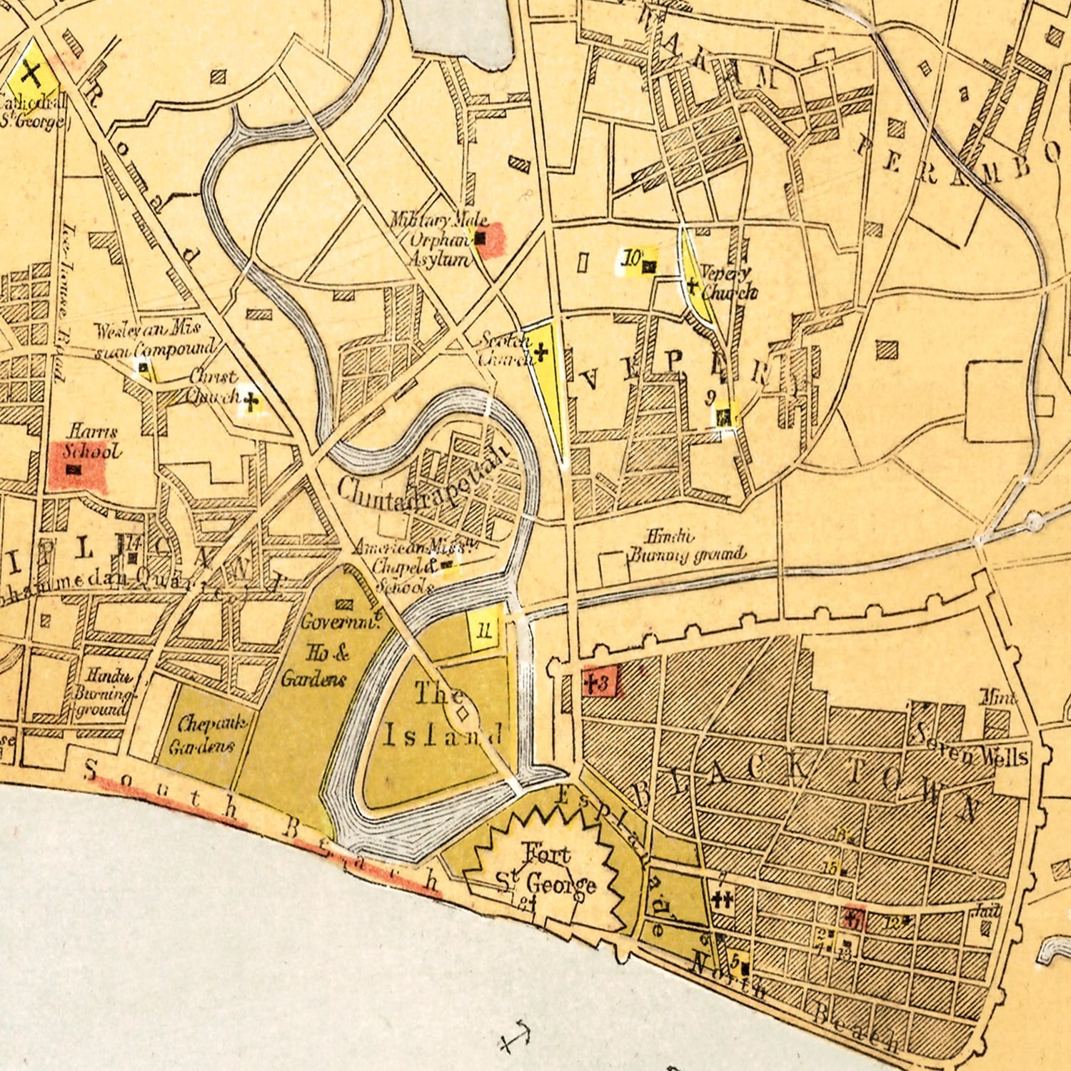 Vintage Map of Madras, India 1862