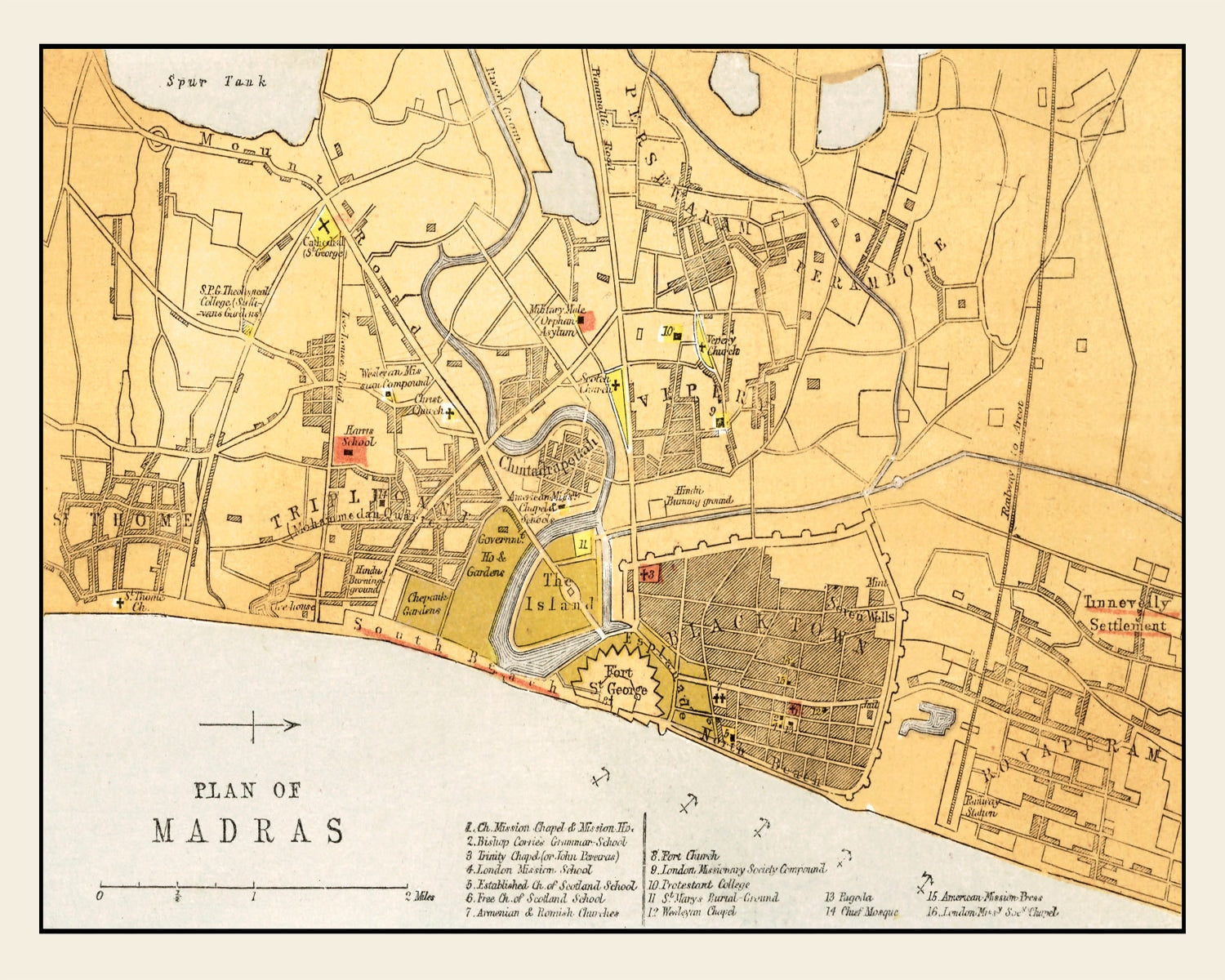 Vintage Map of Madras, India 1862