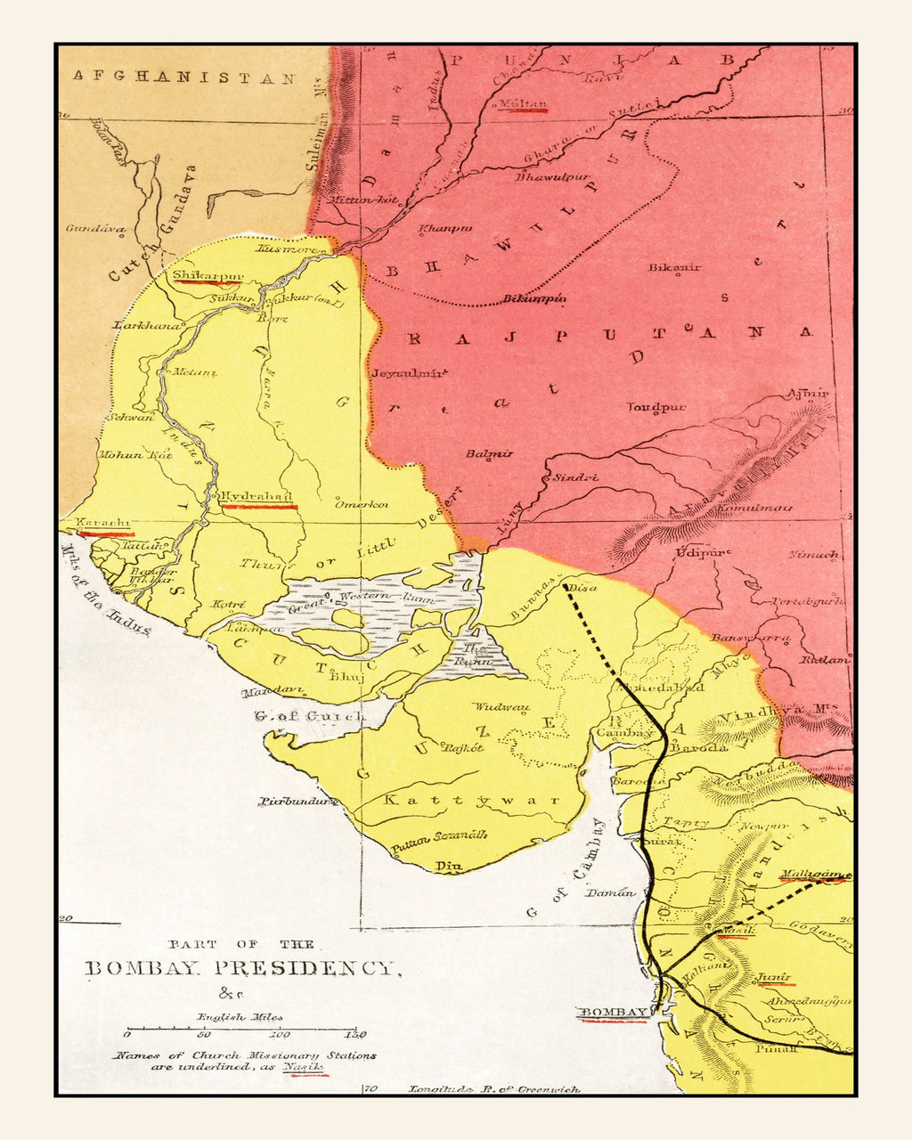 Vintage Map of Bombay, India 1862