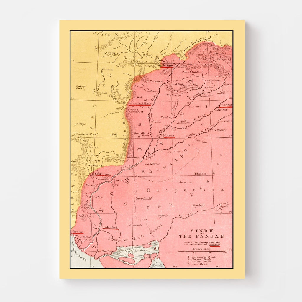 Vintage Map of Punjab, 1862