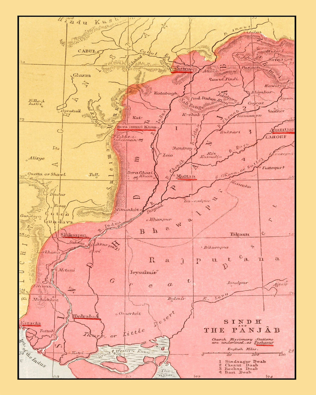 Vintage Map of Punjab, 1862