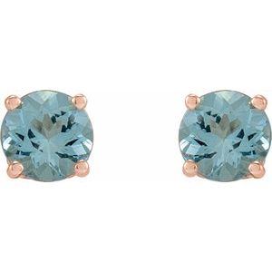 14K Rose Gold 6 mm  Natural Aquamarine Floral Earrings – image 2