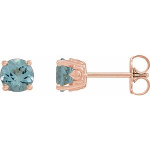 14K Rose Gold 4 mm  Natural Aquamarine Floral Earrings