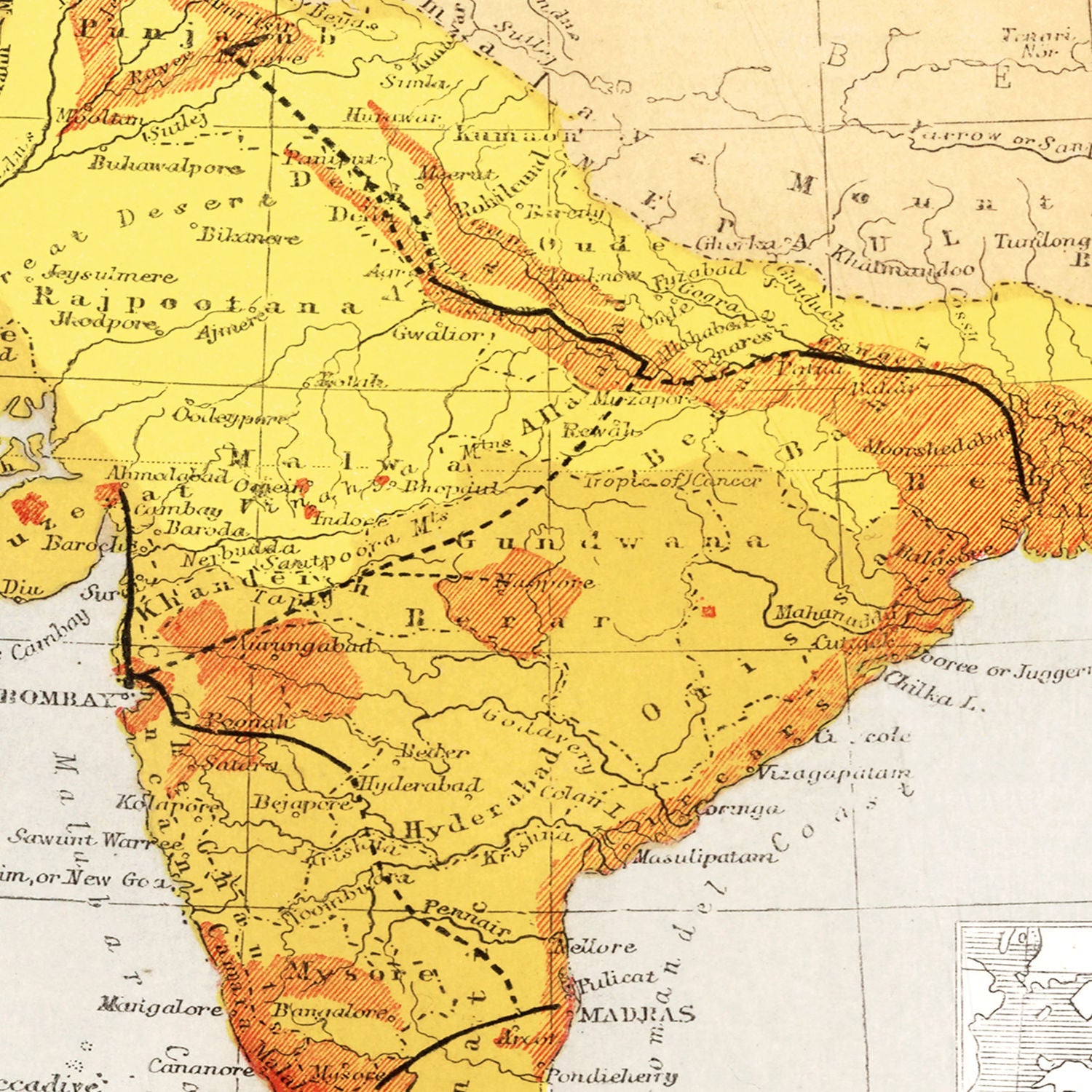 Vintage Map of India 1862