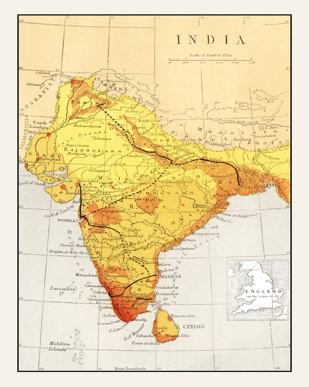 Vintage Map of India 1862