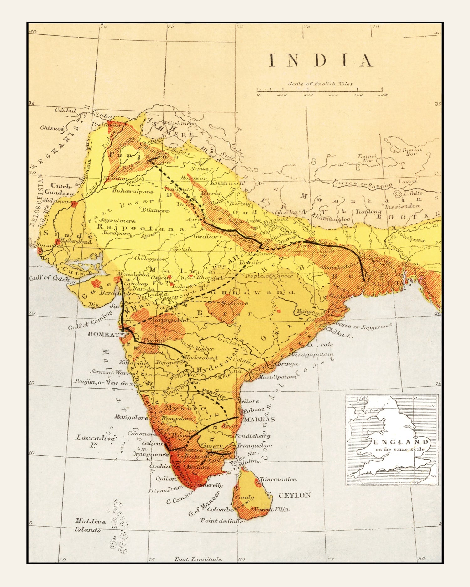 Vintage Map of India 1862