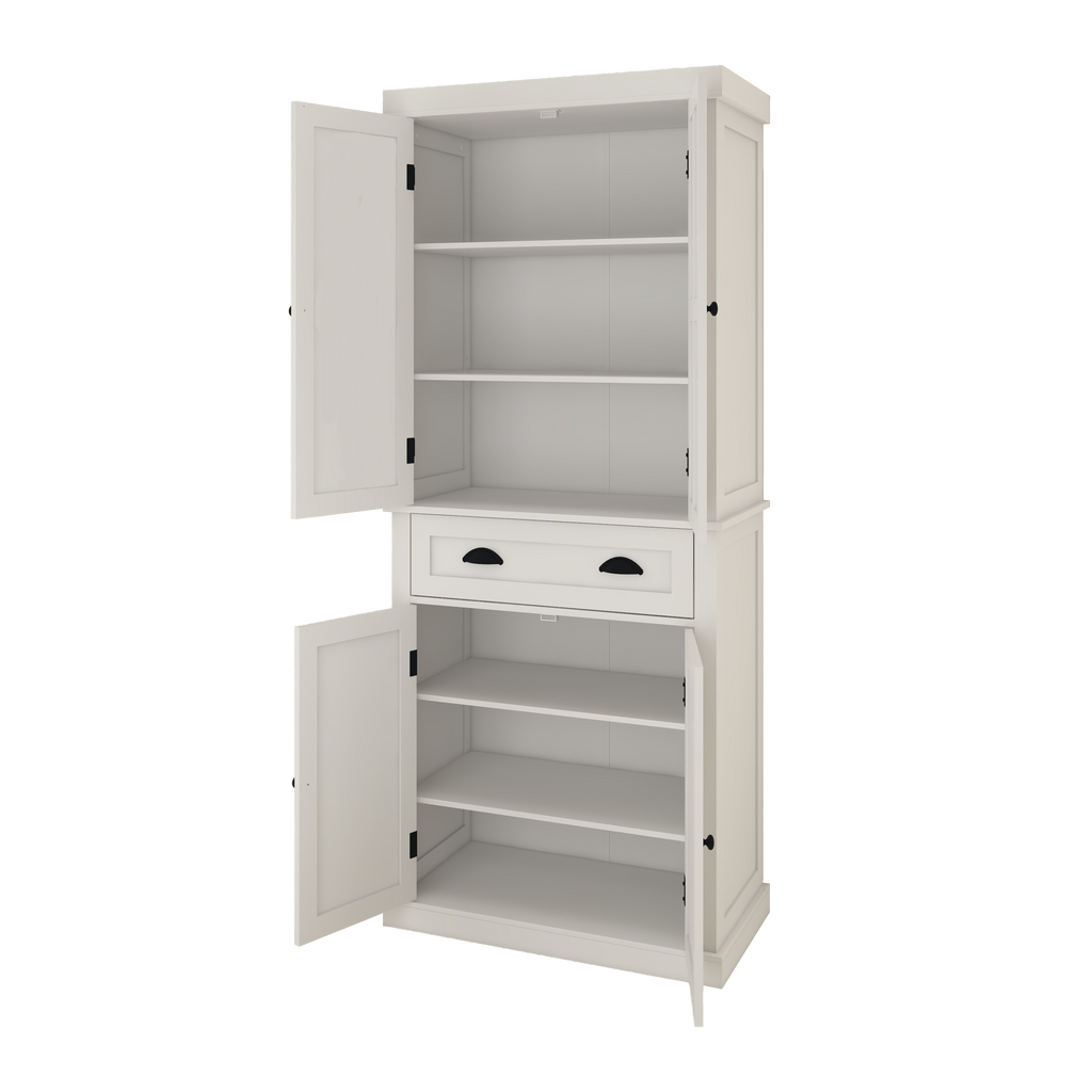 71' Kitchen Pantry Storage Cabinet , with 4 Doors, Drawer, 2 Adjustable Shelves, Freestanding Cupboard for Dining Room Living Room, Laundry-White