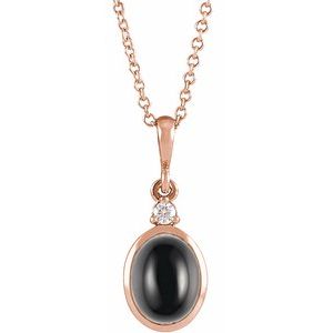 14K Rose 12x10 mm Natural Black Onyx & .03 CT Natural Diamond 16-18" Necklace