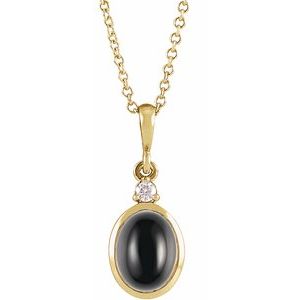 14K Yellow Gold 9x7 mm Natural Black Onyx & .03 CT Natural Diamond 16-18" Necklace