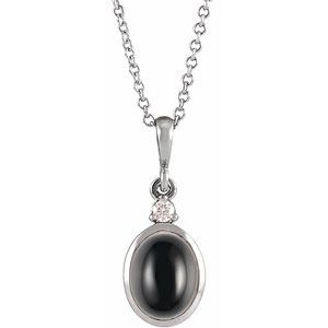 Platinum 8x6 mm Natural Black Onyx & .03 CT Natural Diamond 16-18" Necklace