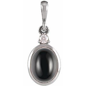 Sterling Silver 5x3 mm Natural Black Onyx & .02 CT Natural Diamond Cabochon Pendant