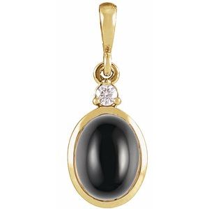 14K Yellow 10x8 mm Natural Black Onyx & .03 CT Natural Diamond Cabochon Pendant