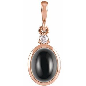 14K Rose 9x7 mm Natural Black Onyx & .03 CT Natural Diamond Cabochon Pendant