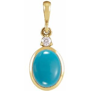 14K Yellow 5x3 mm Natural Turquoise & .02 CT Natural Diamond Cabochon Pendant
