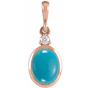 14K Rose 12x10 mm Natural Turquoise & .03 CT Natural Diamond Cabochon Pendant