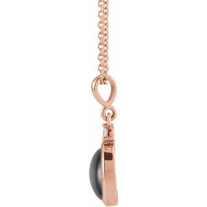 14K Rose 12x10 mm Natural Black Onyx & .03 CT Natural Diamond 16-18" Necklace